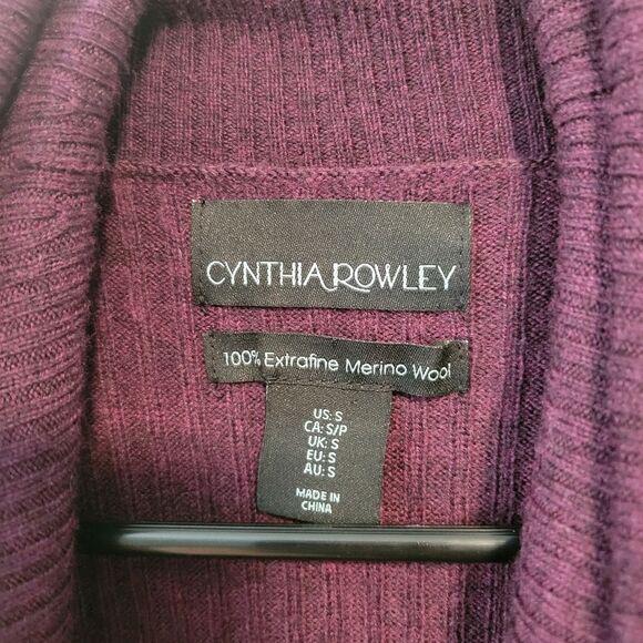 Cynthia Rowley 100% Extrafine Merino Wool Cowl Neck Sweater Size Small Plum - Picture 4 of 5